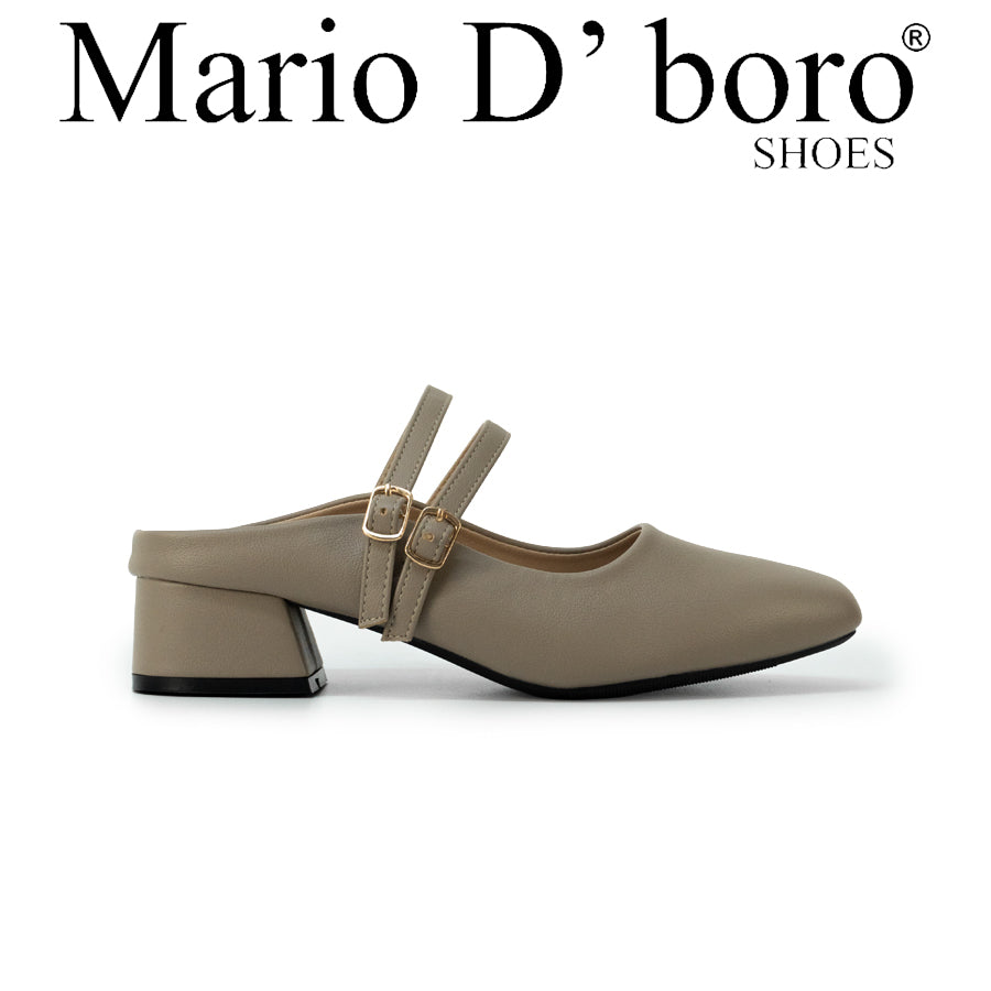 Mario D' boro LZ 30632 C102 Light Beige / Taupe Women's heeled mule with two straps and gold buckles.
